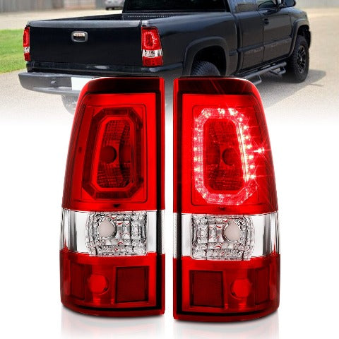 AnzoUSA 311326 LED Taillights Plank Style Chrome with Red/Clear Lens