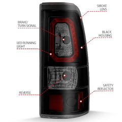 AnzoUSA 311328 LED Taillights Plank Style Black with Smoke Lens