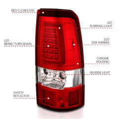 AnzoUSA 311332 LED Taillights Plank Style Chrome with Red/Clear Lens