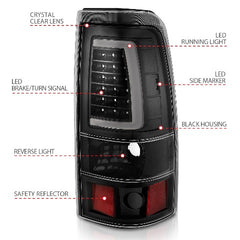 AnzoUSA 311333 LED Taillights Plank Style Black with Clear Lens