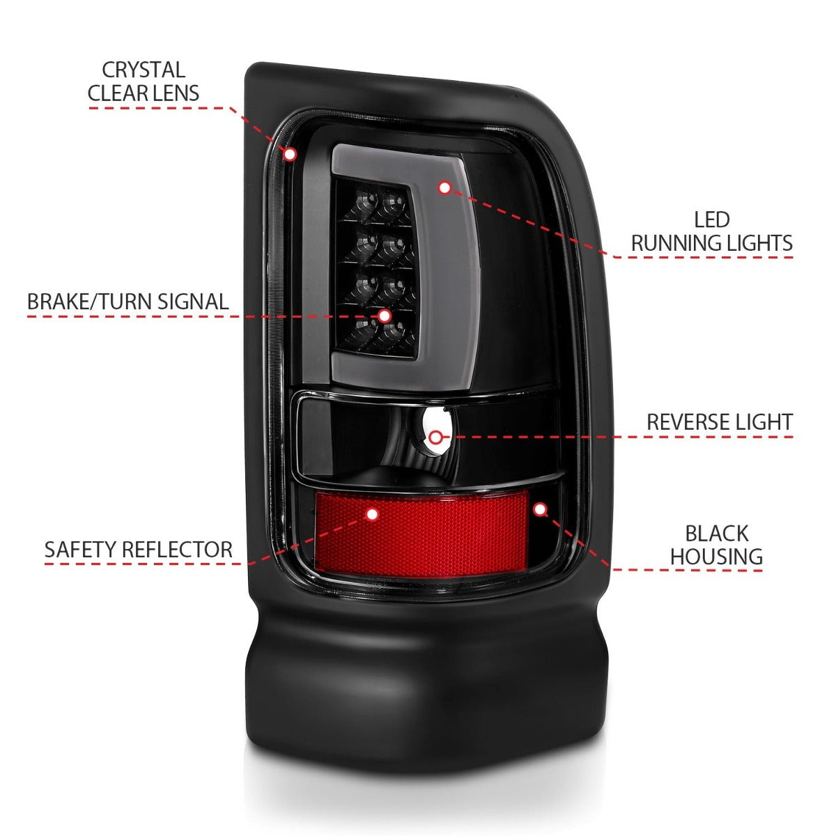 AnzoUSA 311339 LED Taillights Plank Style Black with Clear Lens