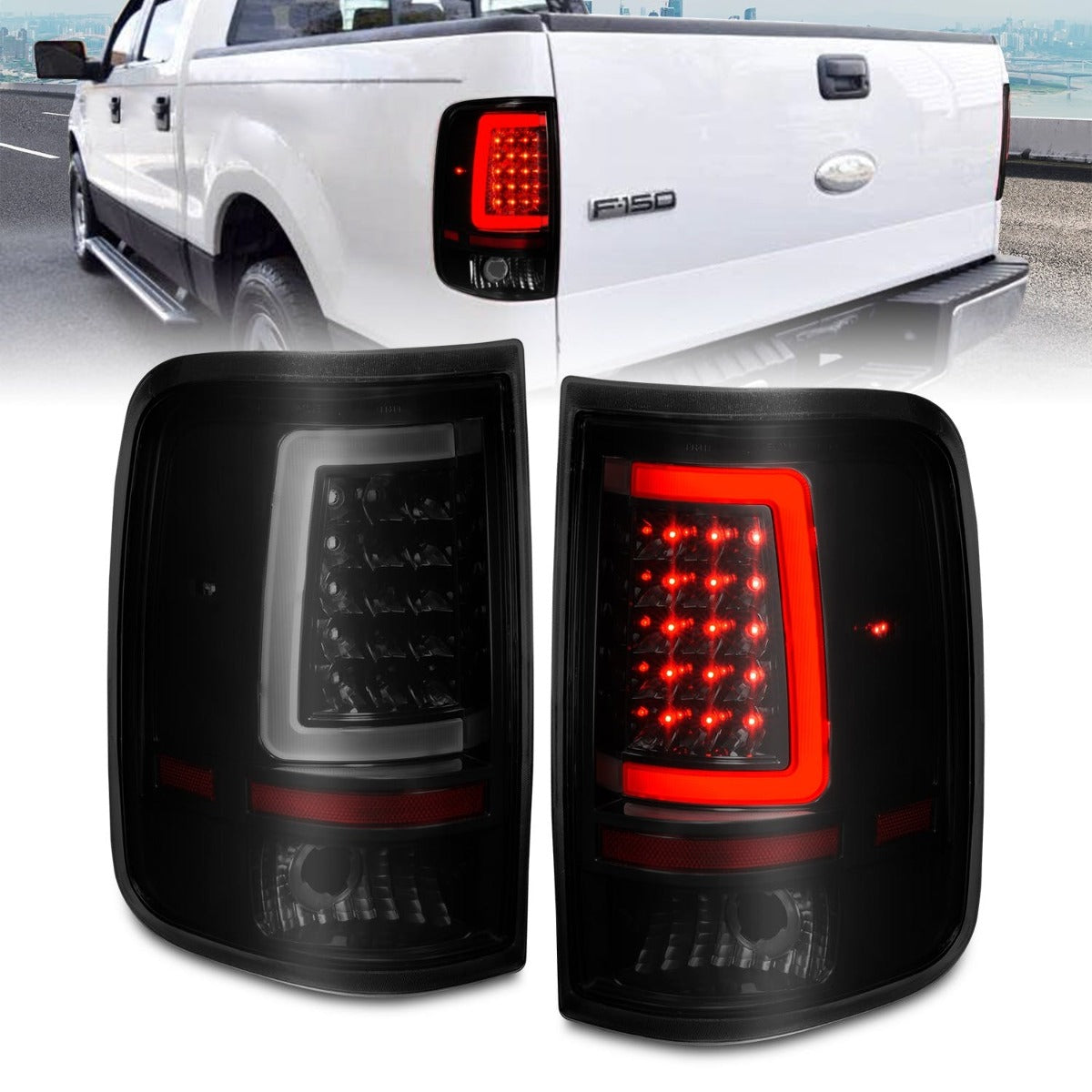 AnzoUSA 311343 LED Tail Lights with Light Bar Black Housing Smoke Lens