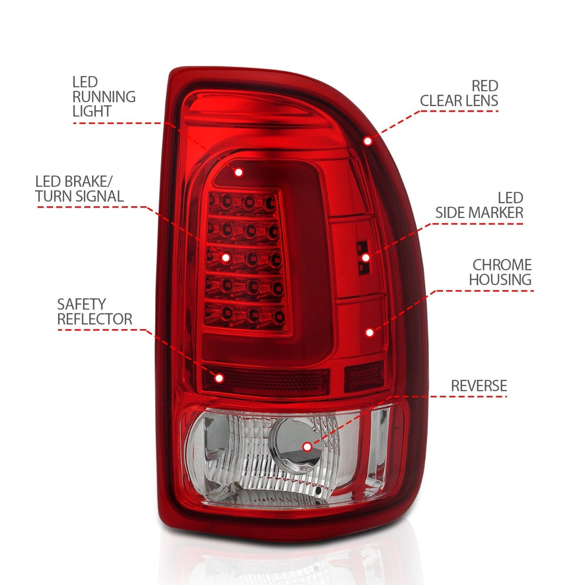 AnzoUSA 311349 LED Taillights Chrome Housing Red Lens