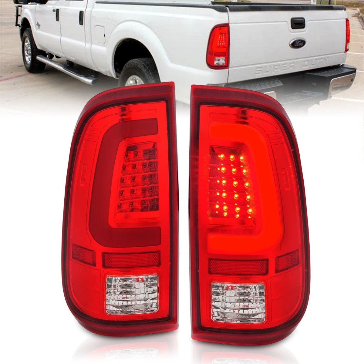 AnzoUSA 311358 LED Taillights Chrome Housing Red/Clear Lens
