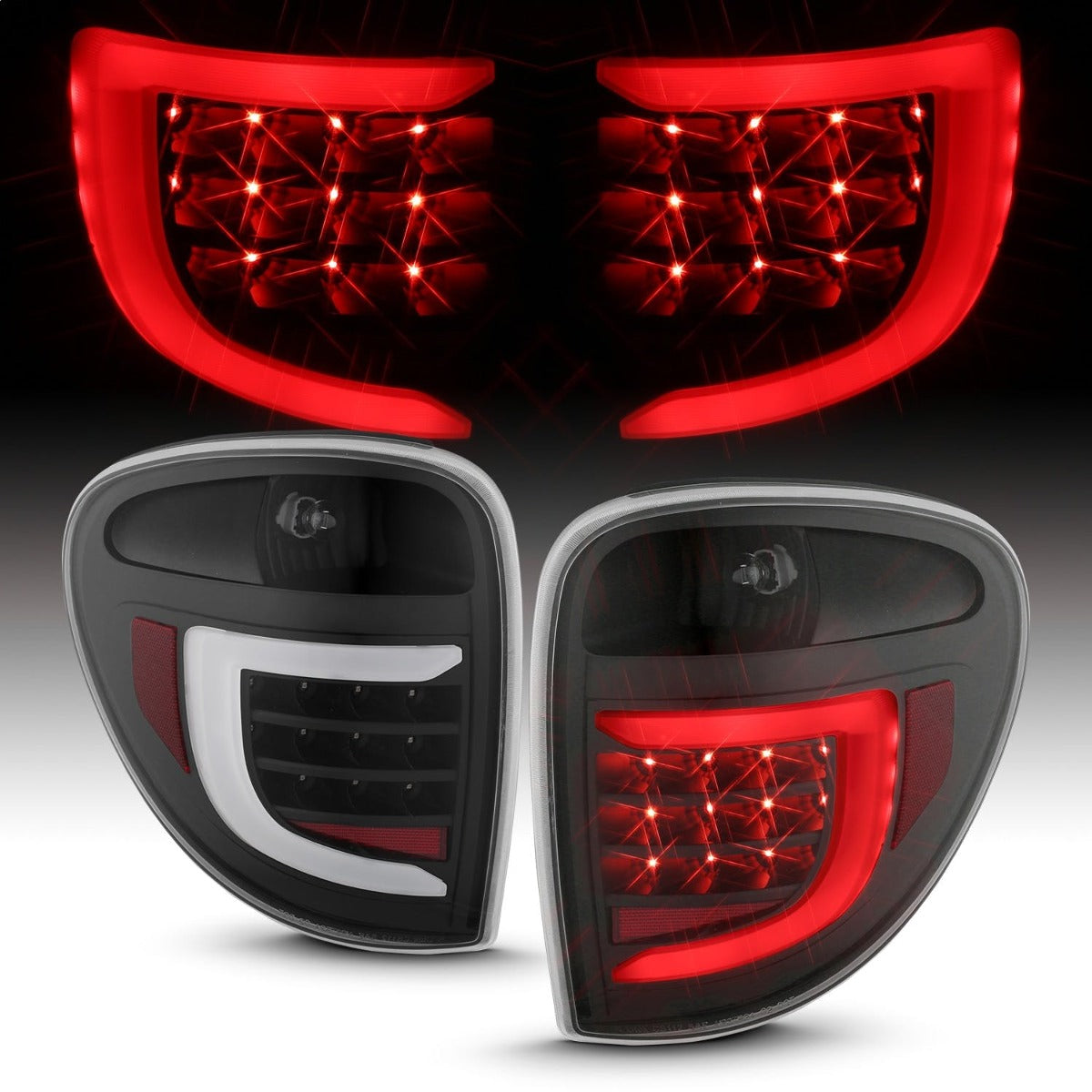 AnzoUSA 311365 LED Tail Lights with Light Bar Black Housing Clear Lens