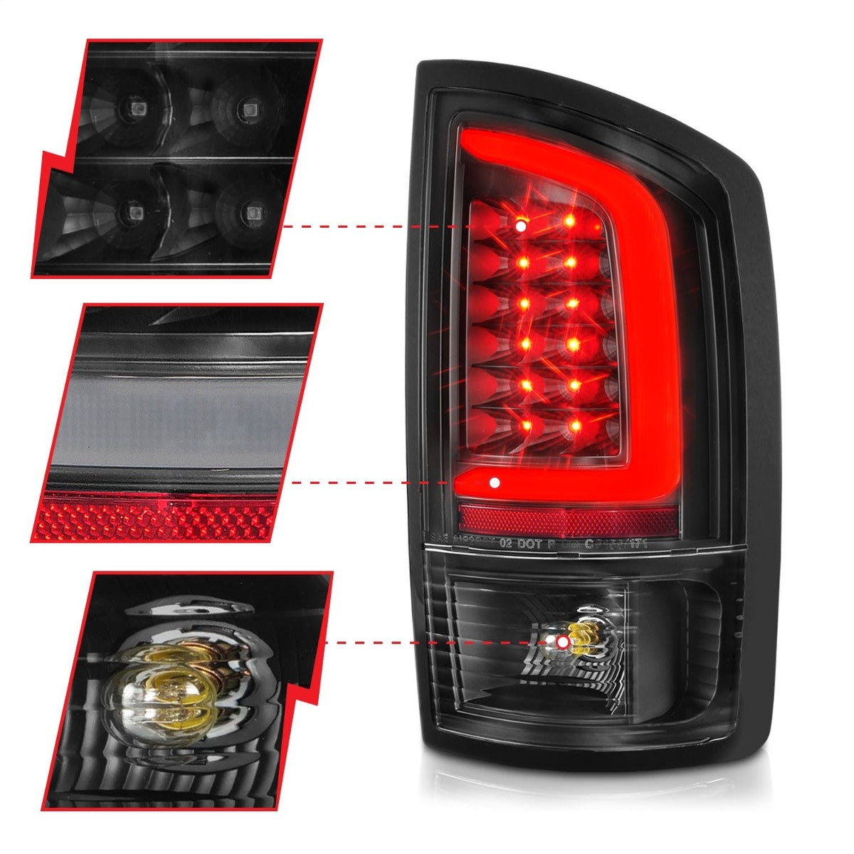 AnzoUSA 311368 LED Tail Lights with Light Bar Black Housing Clear Lens