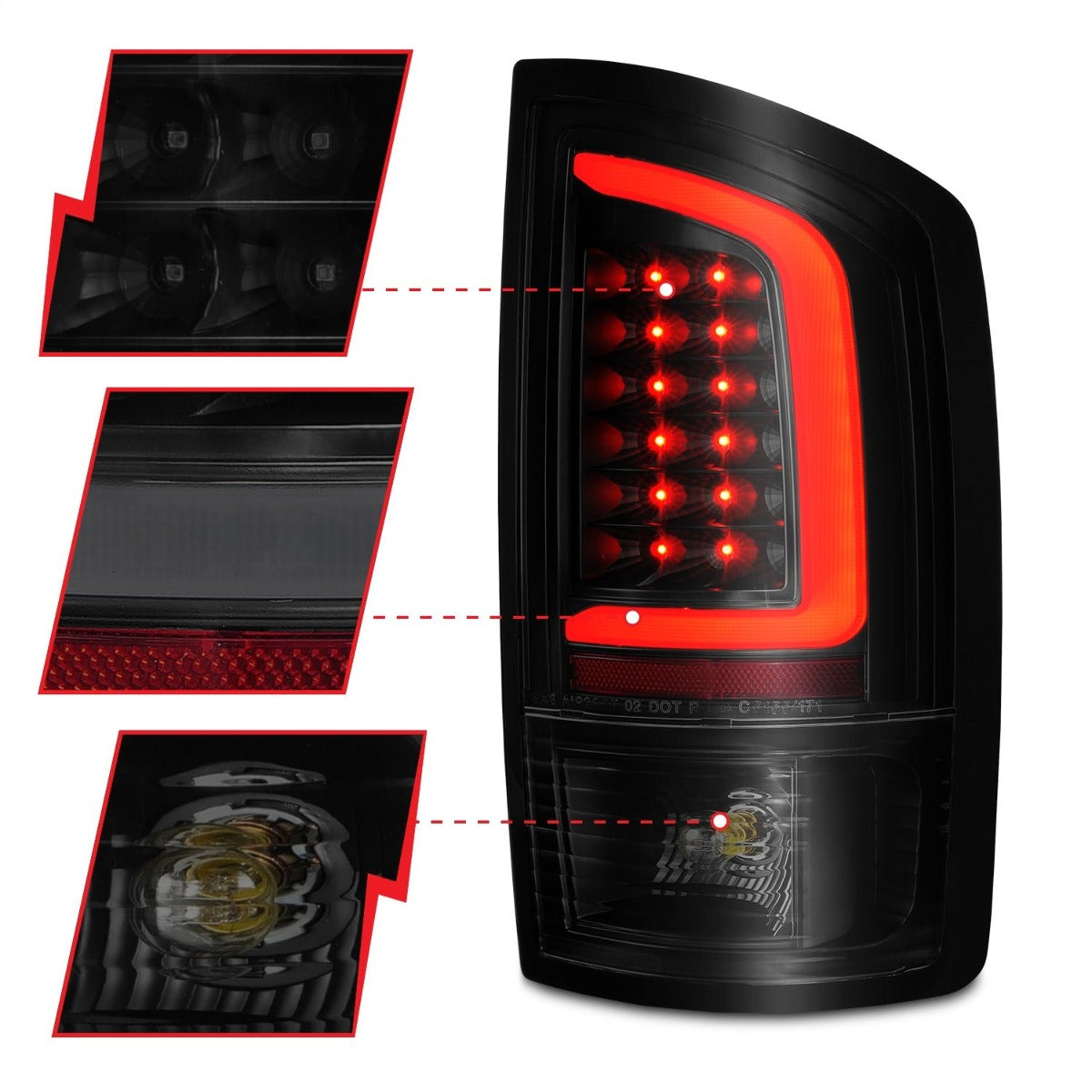 AnzoUSA 311369 LED Tail Lights with Light Bar Black Housing Smoke Lens