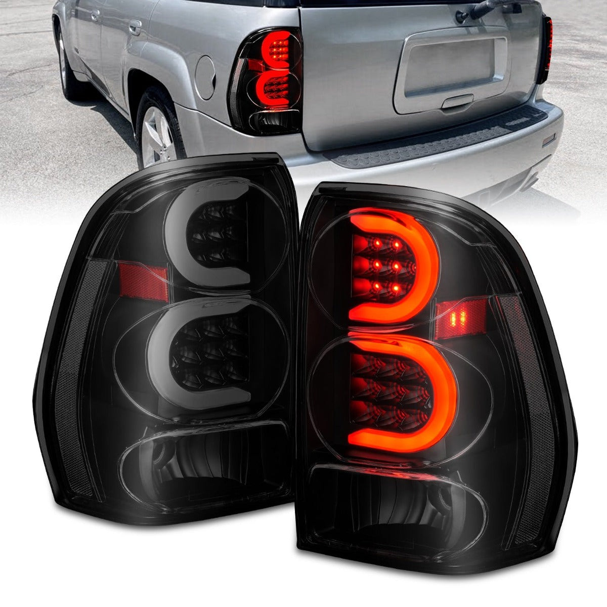 AnzoUSA 311372 LED Tail Lights with Light Bar Black Housing Smoke Lens