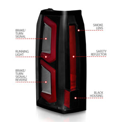 AnzoUSA 311375 LED Tail Lights with Light Bar Black Housing Somke Lens