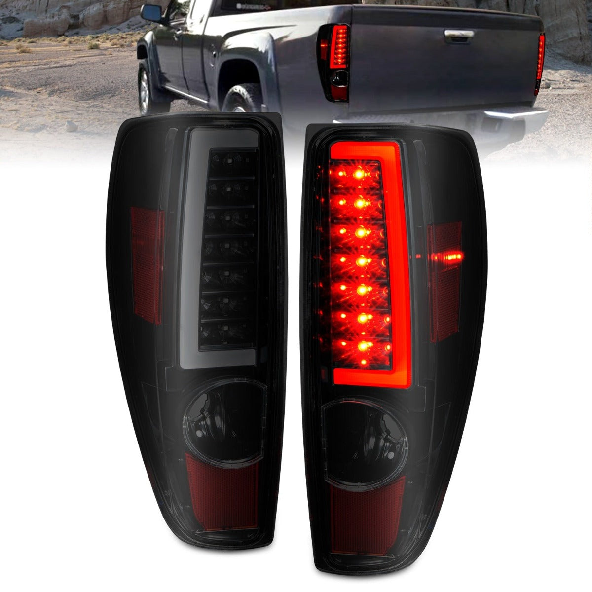 AnzoUSA 311383 LED Tail Lights with Light Bar Black Housing Somke Lens