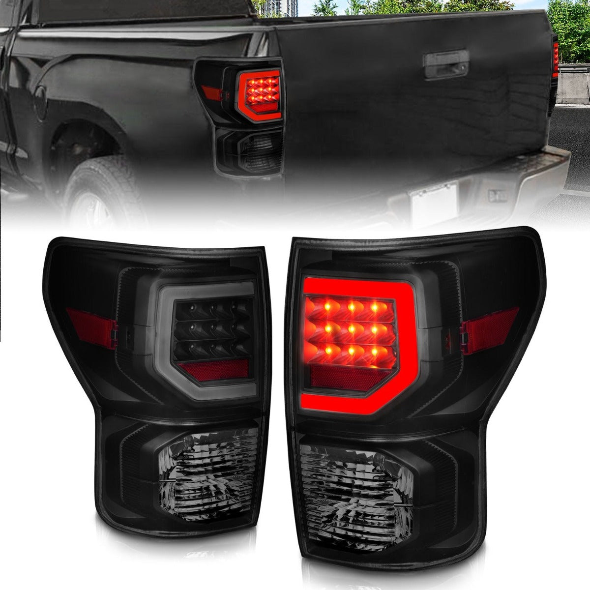 AnzoUSA 311387 Full LED Tail Lights with Light Bars Black Housing Smoke Lens