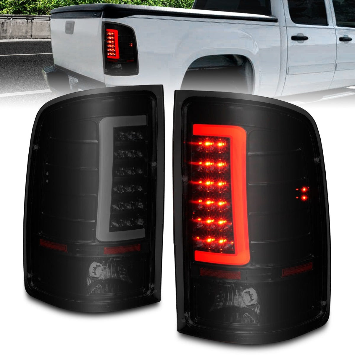 AnzoUSA 311389 LED Tail Lights with Light Bar Black Housing Smoke Lens
