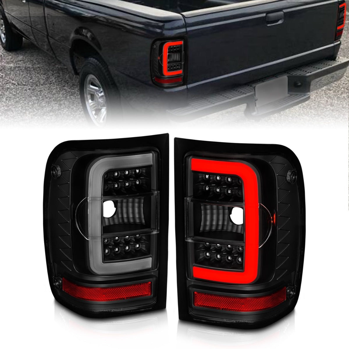 AnzoUSA 311391 LED Tail Lights with Light Bar Black Housing Smoke Lens
