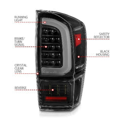 AnzoUSA 311400 LED Tail Lights with Light Bar Sequential Black Housing Clear Lens