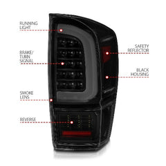 AnzoUSA 311401 LED Tail Lights with Light Bar Sequential Black Housing Smoke Lens
