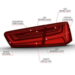 AnzoUSA 321353 LED Taillight Black Housing Red/Clear Lens 4 Pcs (Sequential Signal)
