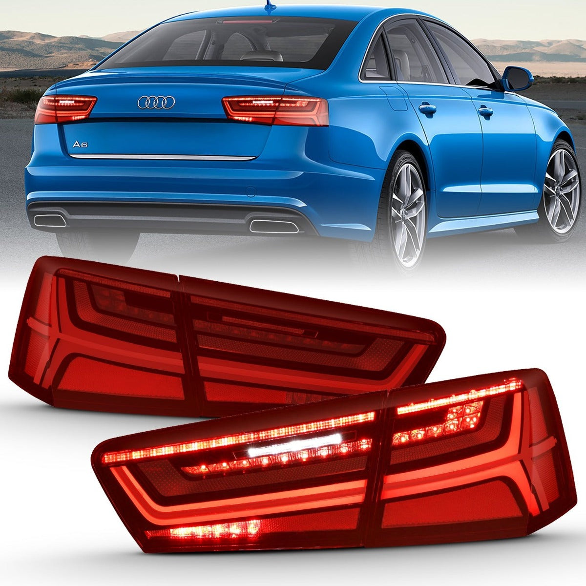 AnzoUSA 321353 LED Taillight Black Housing Red/Clear Lens 4 Pcs (Sequential Signal)