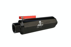 Aeromotive Fuel System 12332 Filter w/ Shutoff Valve, In-Line, AN-12, 100 micron stainless element, Black