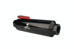 Aeromotive Fuel System 12332 Filter w/ Shutoff Valve, In-Line, AN-12, 100 micron stainless element, Black