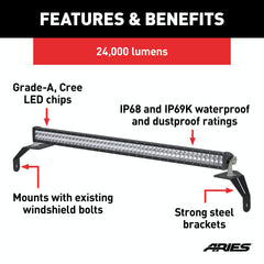 ARIES 1501306 Jeep Wrangler JL, Gladiator Windshield Light Bar and Brackets