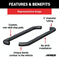 ARIES 203046 3" Round Black Steel Side Bars, Select Ford Ranger SuperCrew