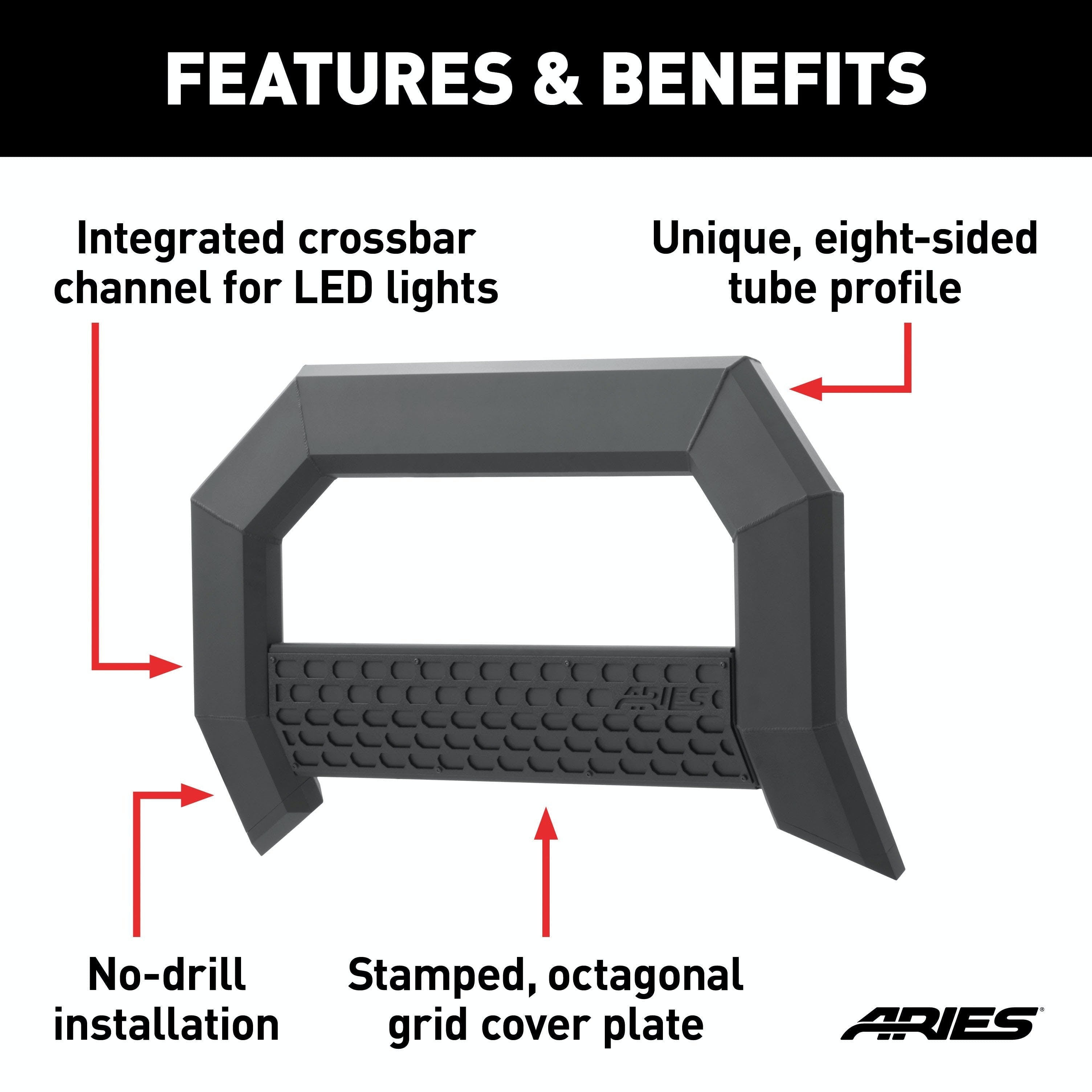 ARIES 2164003 AdvantEDGE 5-1/2" Black Aluminum Bull Bar, Select Silverado, Sierra 2500, 3500