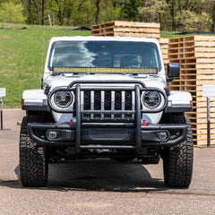 ARIES 2170032 Pro Series Black Steel Grille Guard with Light Bar, Select Jeep JL, Gladiator