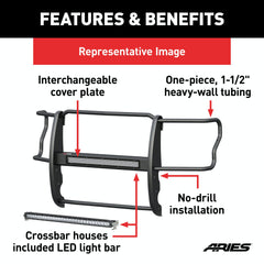 ARIES 2170034 Pro Series Black Steel Grille Guard with Light Bar, Select Toyota 4Runner