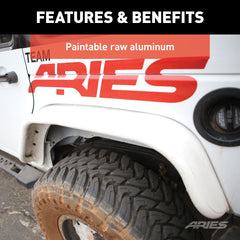 ARIES 2500202 Jeep Wrangler JK Raw Aluminum Rear Fender Flares