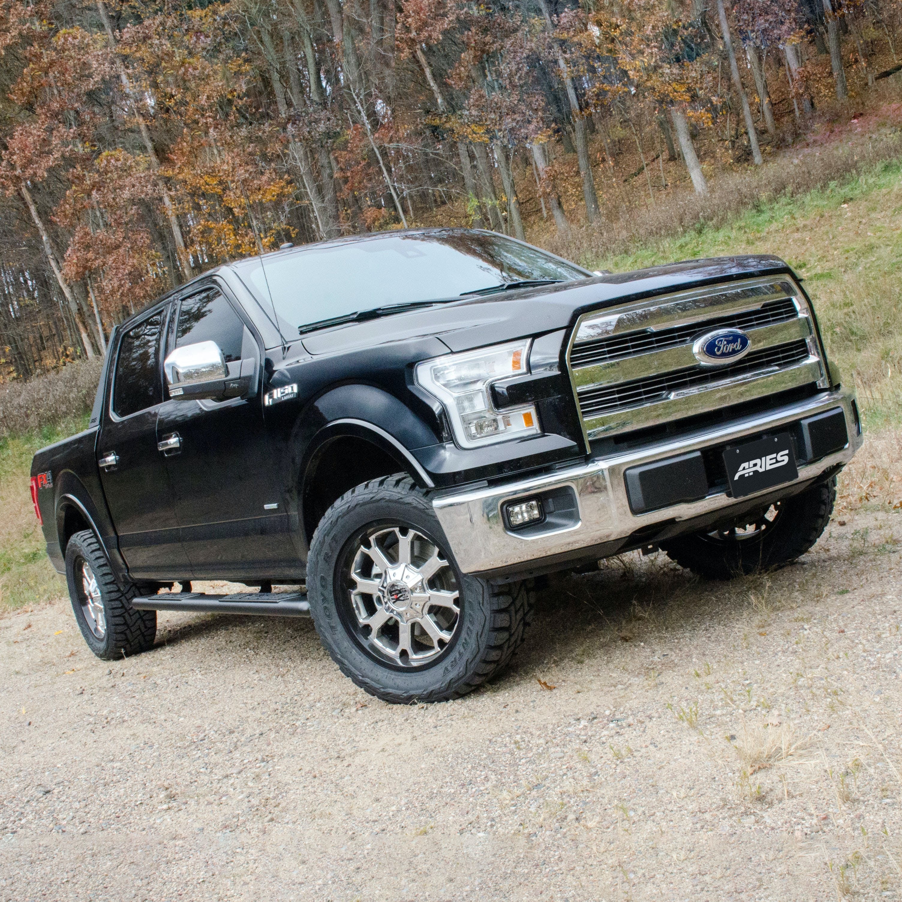 ARIES 2558048 AscentStep 5-1/2" x 91" Black Steel Running Boards, Select Ford F-Series Crew