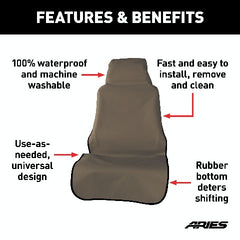 ARIES 3142-18 Seat Defender 58" x 23" Removable Waterproof Brown Bucket Seat Cover