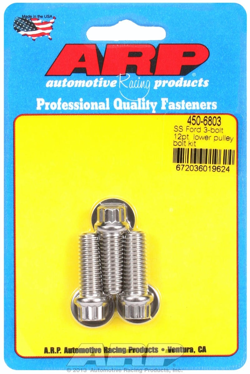 ARP 450-6803 Stainless Steel 3-bolt 12pt lower pulley bolt kit