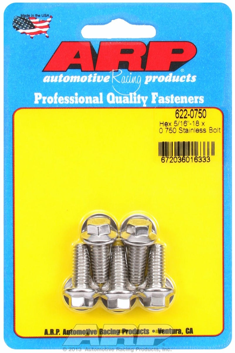 ARP 622-0750 5/16-18 x 0.750 hex SS bolts