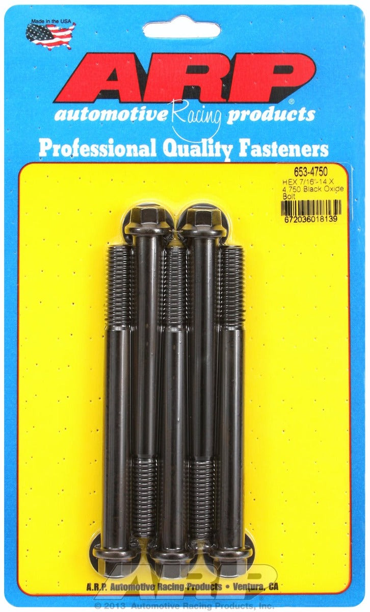 ARP 653-4750 7/16-14 X 4.750 hex black oxide bolts