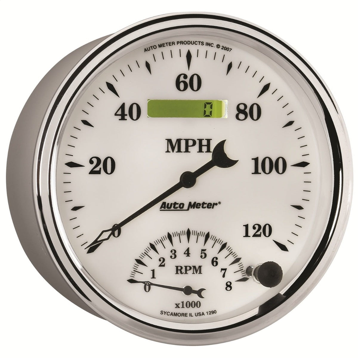 AutoMeter Products 1290 GAUGE; TACH/SPEEDO; 5in.; 120MPH/8K RPM; ELEC. PROGRAM; OLD TYME WHITE II