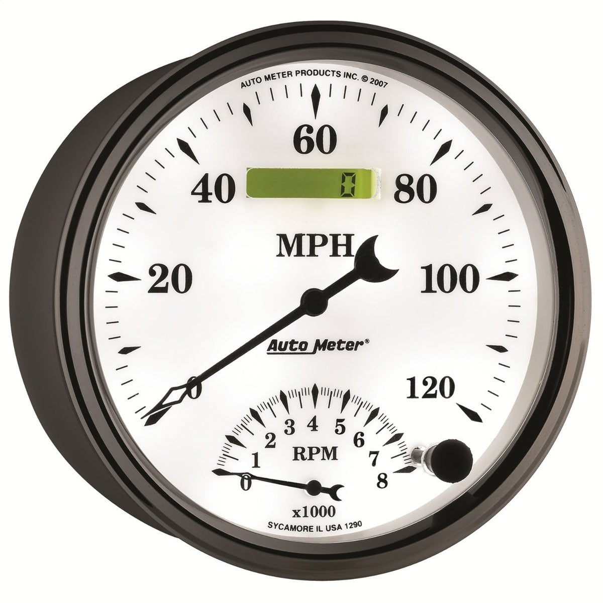 AutoMeter Products 1290 GAUGE; TACH/SPEEDO; 5in.; 120MPH/8K RPM; ELEC. PROGRAM; OLD TYME WHITE II