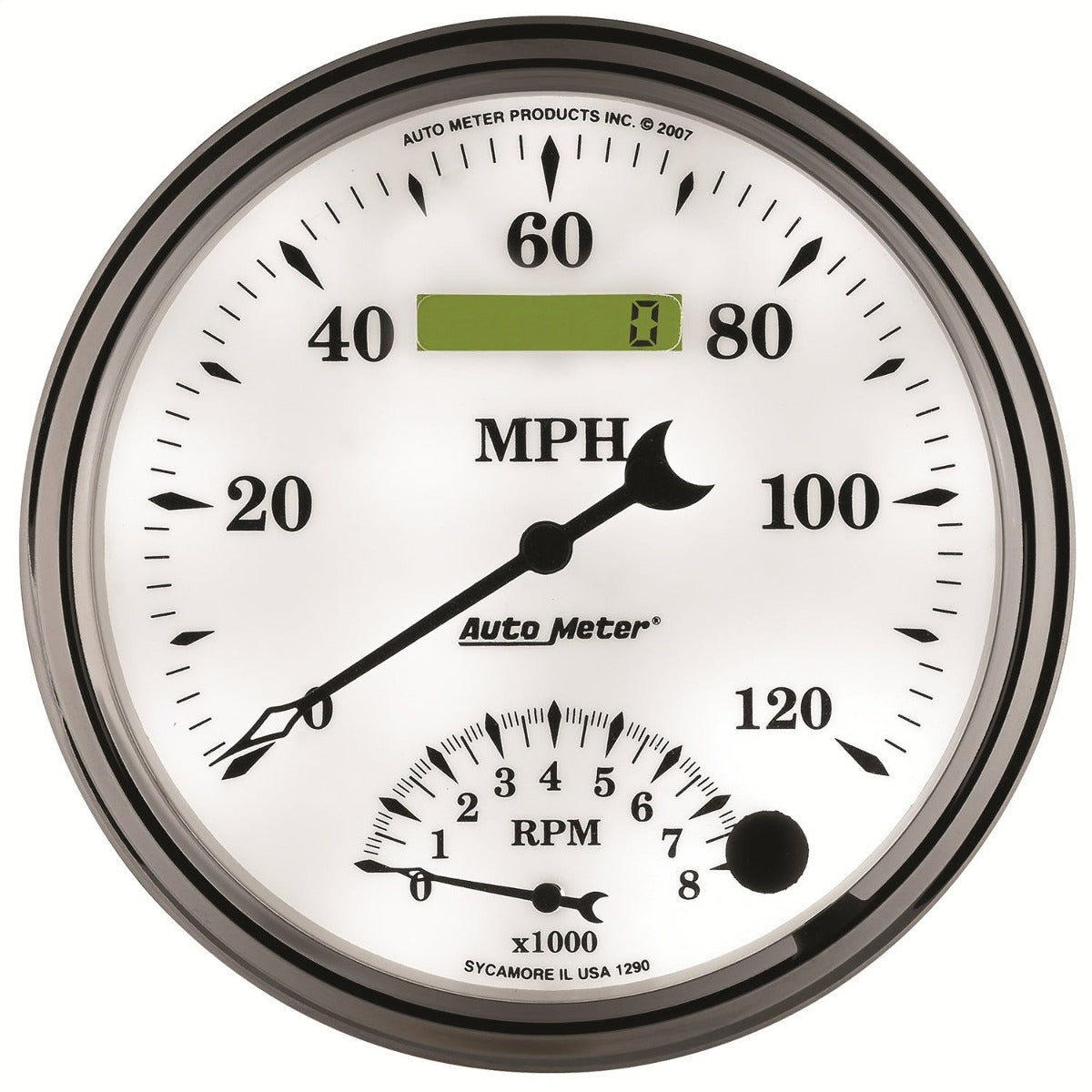 AutoMeter Products 1290 GAUGE; TACH/SPEEDO; 5in.; 120MPH/8K RPM; ELEC. PROGRAM; OLD TYME WHITE II