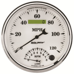 AutoMeter Products 1290 GAUGE; TACH/SPEEDO; 5in.; 120MPH/8K RPM; ELEC. PROGRAM; OLD TYME WHITE II