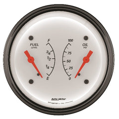 AutoMeter Products 1324 3-3/8 Dual, Fuel Level, 0-90, Oil Press, 0-100, Arctic White