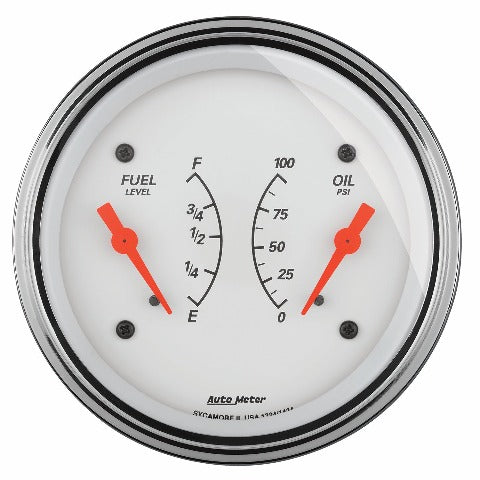 AutoMeter Products 1324 3-3/8 Dual, Fuel Level, 0-90, Oil Press, 0-100, Arctic White