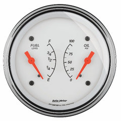AutoMeter Products 1324 3-3/8 Dual, Fuel Level, 0-90, Oil Press, 0-100, Arctic White