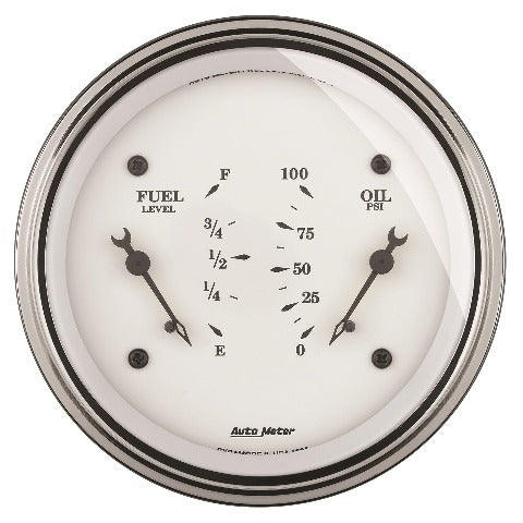 AutoMeter Products 1613 GAUGE; DUAL; FUEL/OILP; 3 3/8in.; 240 ohm E-33 ohm F/100PSI; ELEC; OLD TYME WHT
