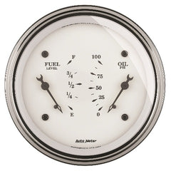 AutoMeter Products 1624 Gauge; Dual; Fuel/OILP; 3 3/8in.; 0OE-90OF/100psi; Elec; Old Tyme White