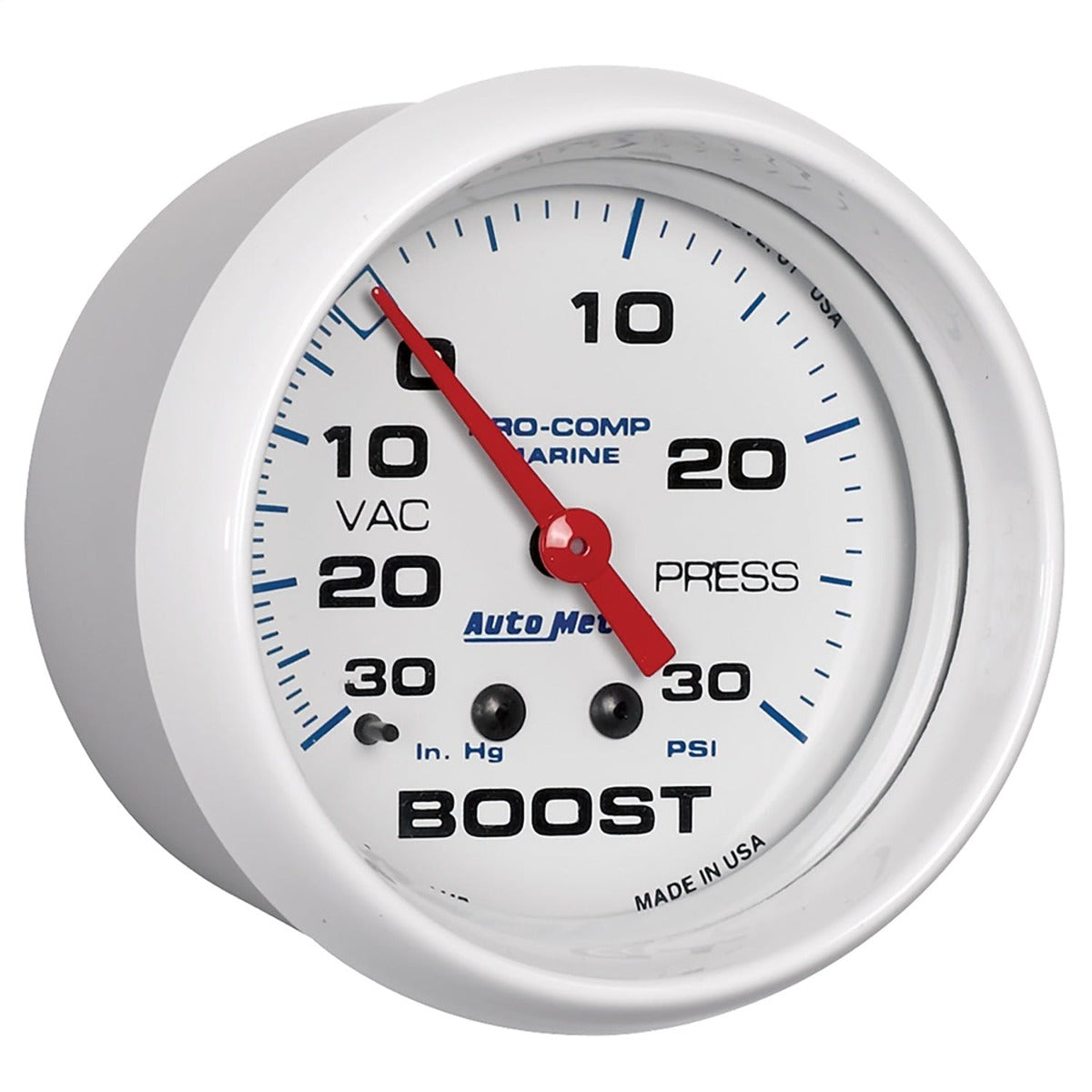 AutoMeter Products 200775 Vacuum/Boost, Mechanical-Marine White 2 5/8, 30INHG-30PSI