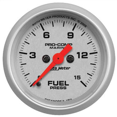 AutoMeter Products 200848-33 ohm Fuel Pressure Gauge, Marine Silver 2 1/16, 15PSI Digital Stepper Motor