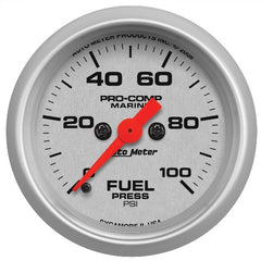 AutoMeter Products 200850-33 ohm Fuel Pressure Gauge, Marine Silver 2 1/16, 100PSI Digital Stepper Motor