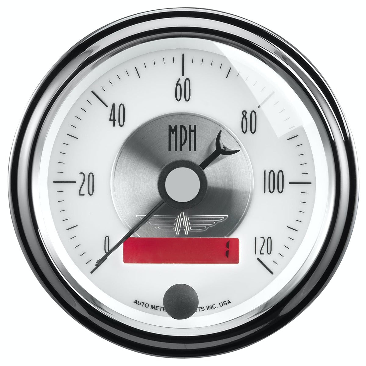 AutoMeter Products 2084 Gauge; Speedo; 3 3/8in.; 120mph; Elec. Program w/LCD odo; Prestige Pearl