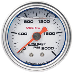 AutoMeter Products 1-1/2 in. PRESSURE, 0-2,000 PSI, WHITE PN. 2183