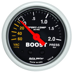 AutoMeter Products 3303-M Gauge; Vac/Boost; 2 1/16in.; 60cmHg-2.0BAR; Mechanical; Sport-Comp