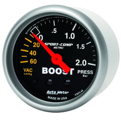 AutoMeter Products 3303-M Gauge; Vac/Boost; 2 1/16in.; 60cmHg-2.0BAR; Mechanical; Sport-Comp